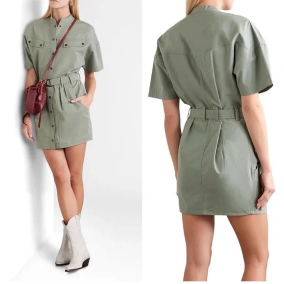 New Etoile Isabel Marant Zolina Green Cotton Utility Shirtdress Dress Size 38 M - Picture 2 of 13